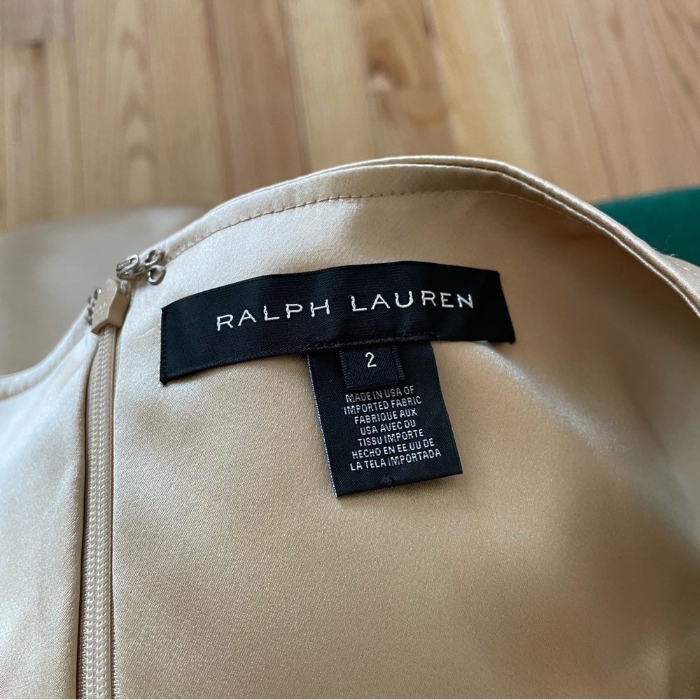 Ralph Lauren Black Label Silk Satin Gold Beige Sleeveless Shift Dress EUC Sz 2 - Picture 8 of 12